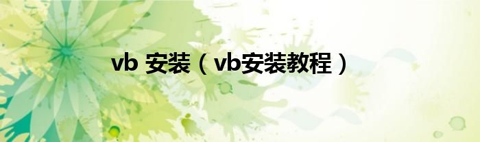 vb 安装（vb安装教程）