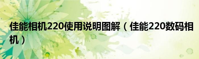 佳能相机220使用说明图解（佳能220数码相机）