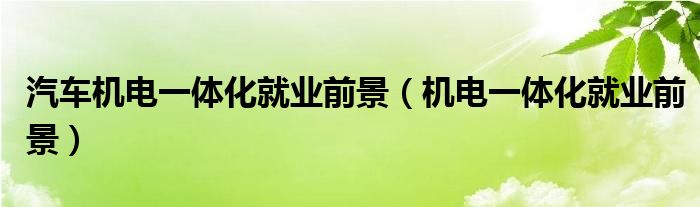 汽车机电一体化就业前景（机电一体化就业前景）
