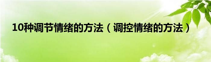 10种调节情绪的方法（调控情绪的方法）