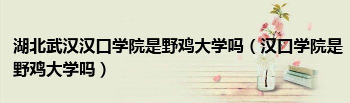 湖北武汉汉口学院是野鸡大学吗（汉口学院是野鸡大学吗）