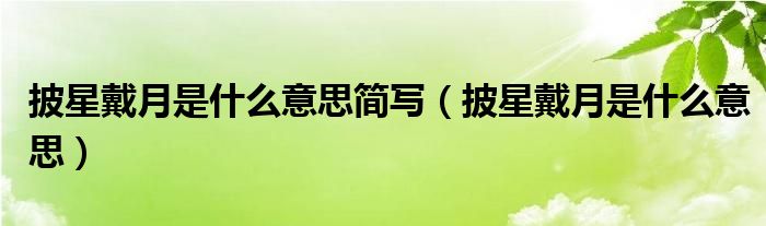 披星戴月是什么意思简写（披星戴月是什么意思）